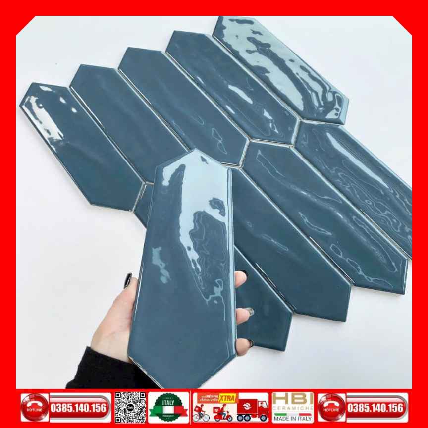 Gạch thanh mosaic mũi tên 75x150 Xanh VINMT04